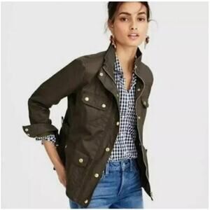J. Crew Downtown Field Waxed Utility Jacket Olive Green Brown 19034 Size XS